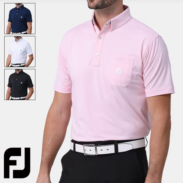 풋조이 FOOTJOY 솔리드 포켓 반소매 버튼 다운 셔츠 골프 상의 FJ-S24-S18 - 상품 이미지