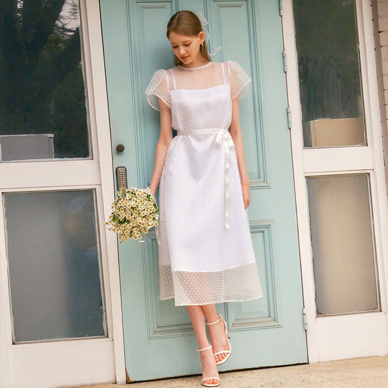 DAISY See-through Petal sleeve Lace dress_white - 상세 이미지 2
