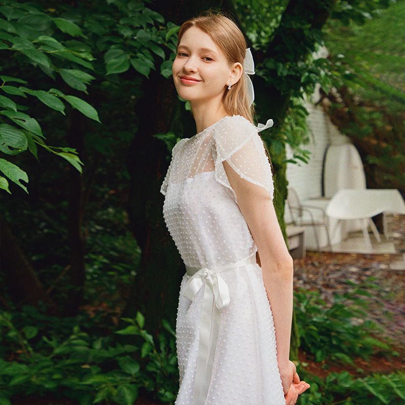 DAISY See-through Petal sleeve Lace dress_white 이미지 6