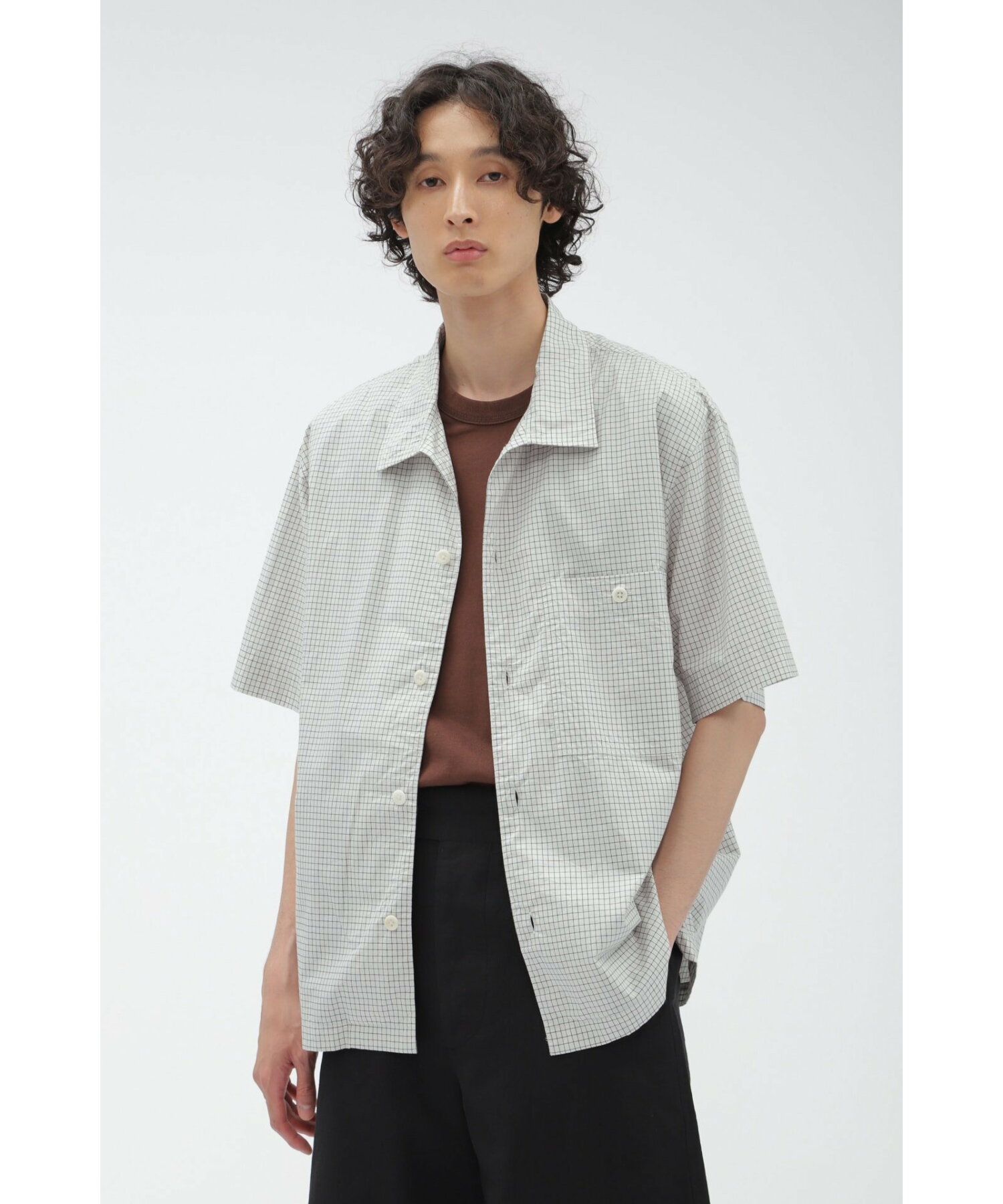 마가렛호웰 COTTON GRAPH CHECK 남성 반팔 셔츠 남방 5964150552 - 메인 이미지