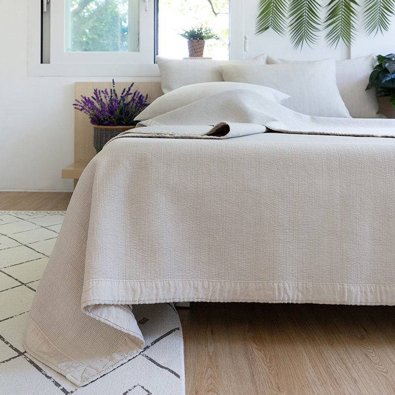 시원한 100% 풍기인견 여름 이불 겸 스프레드 [잔골 누빔] 베이지 SS S Q