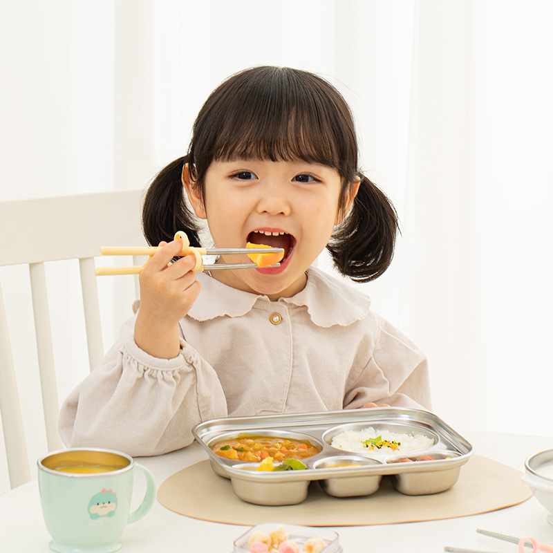 에디슨 2단계 오른손 옐로우 스텐 젓가락 스테인리스 유아 어린이 교정젓가락