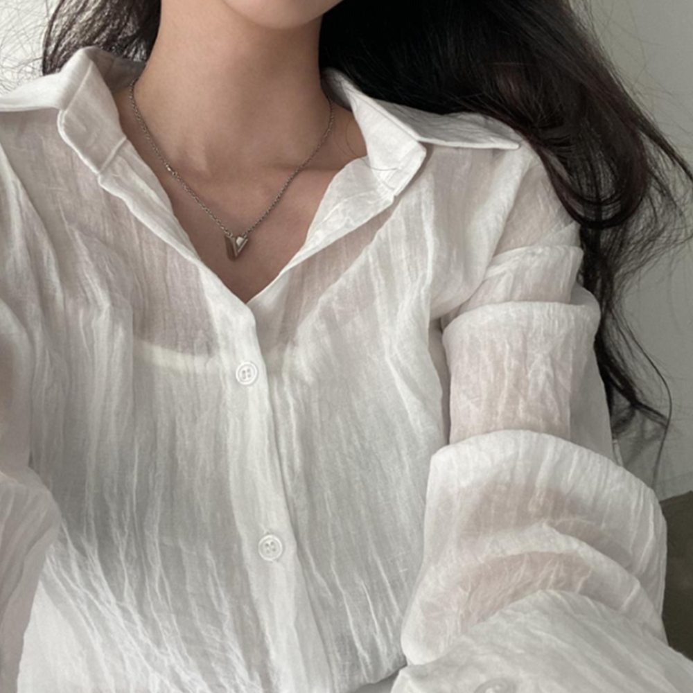 거즈면블라우스 거즈 남방 크롭 여름 셔츠 시스루 블라우스 - 상세 이미지 3