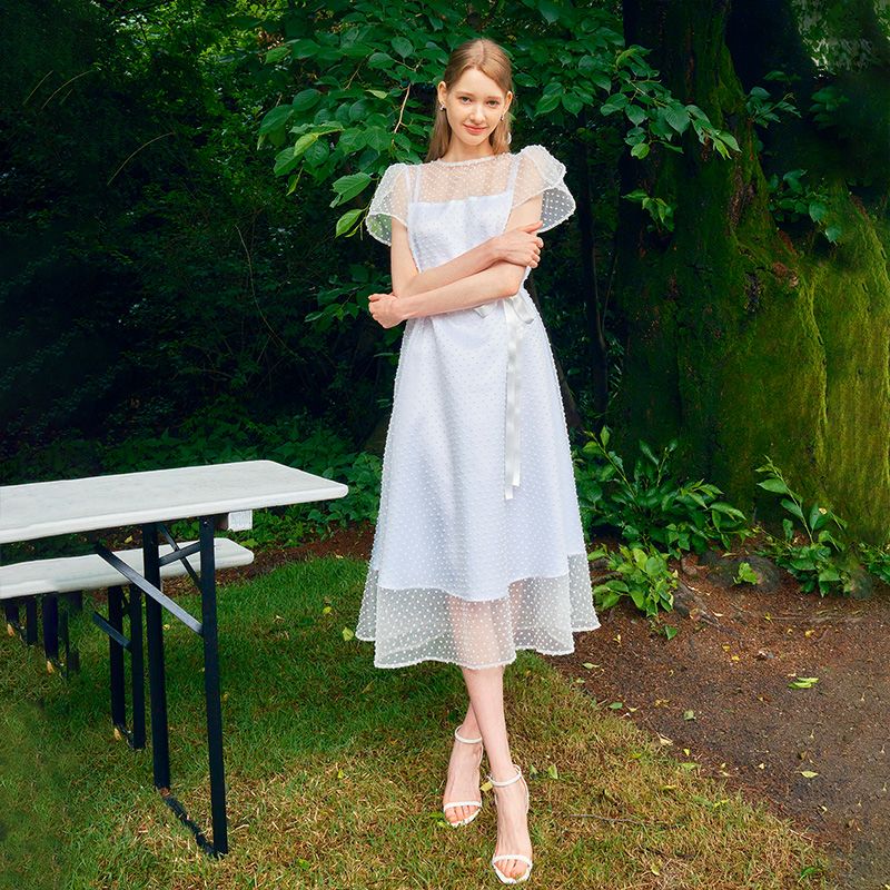 DAISY See-through Petal sleeve Lace dress_white - 상세 이미지 5
