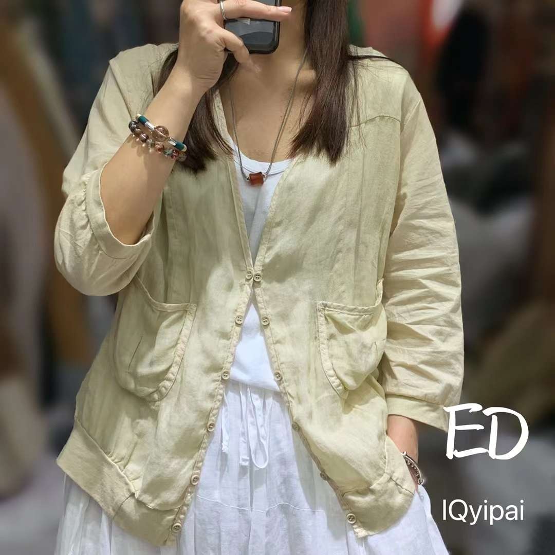 린넨가디건 여름가디건 브이넥 7부소매 미시옷 3687 - 상세 이미지 4