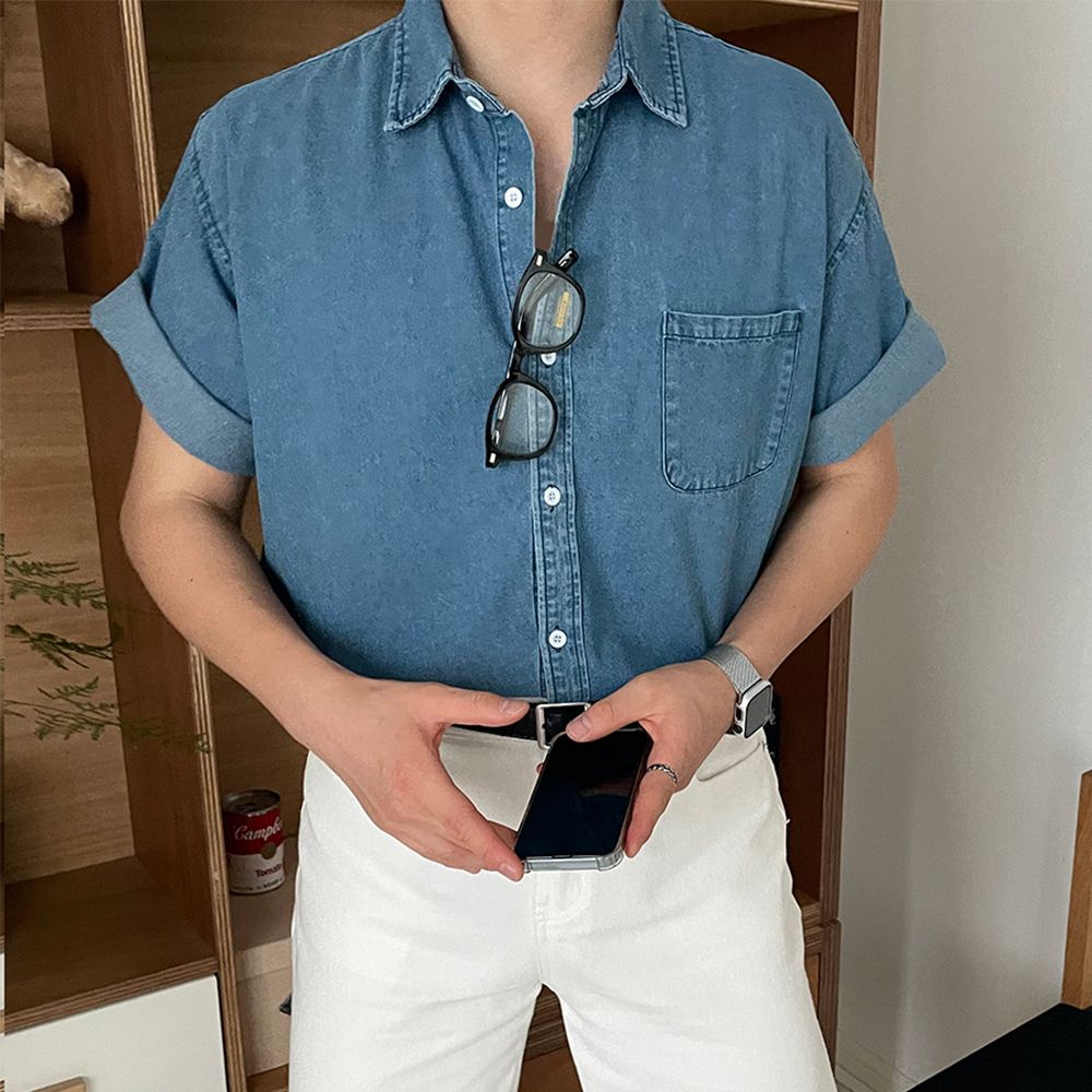 남자데님셔츠 남성여름남방 남자청남방 - 메인 이미지