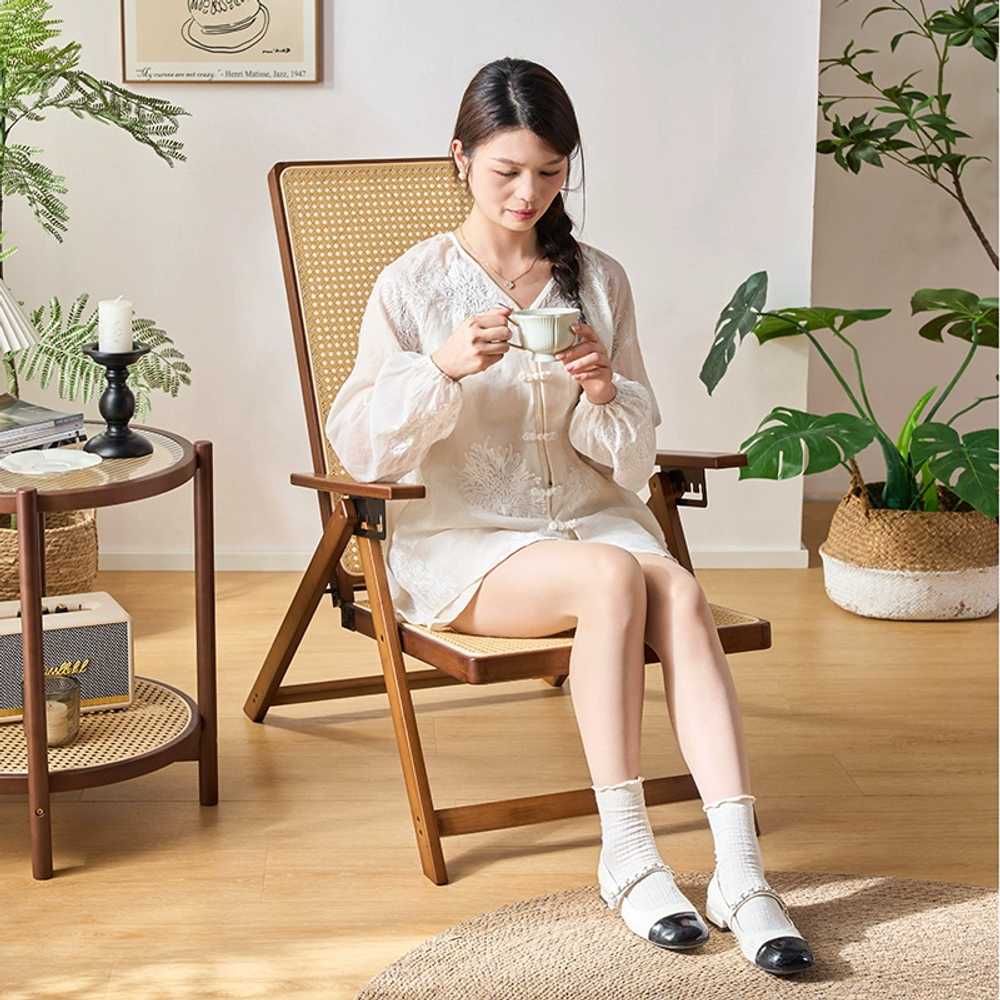 원목 라운지 의자 라탄무늬 접이식 식탁 등받이 체어 - 상세 이미지 2