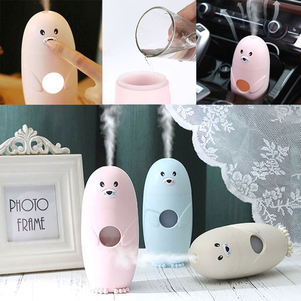 저소음 탁상용 가습기 귀여운 캐릭터 바다표범 보습 led 무드등