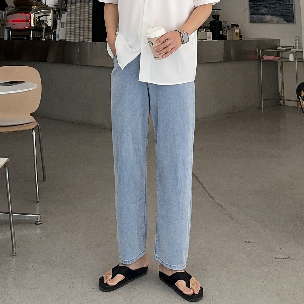 남자여름청바지 9부 10부 빅사이즈 밴딩 남자 청바지