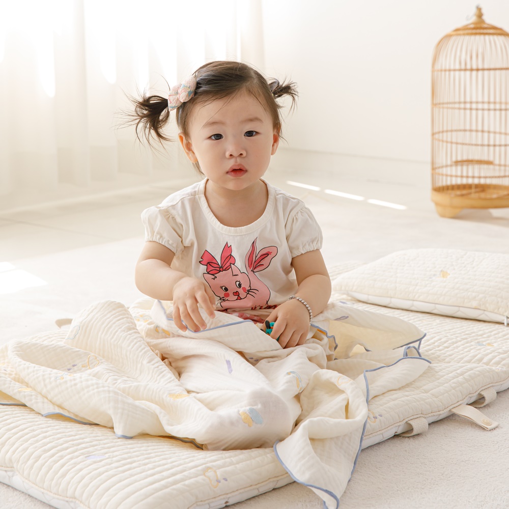 아기이불 사계절 리버시블 유아낮잠이불 낮잠패드+3중거즈블랭킷+베개 3종 아기이불세트