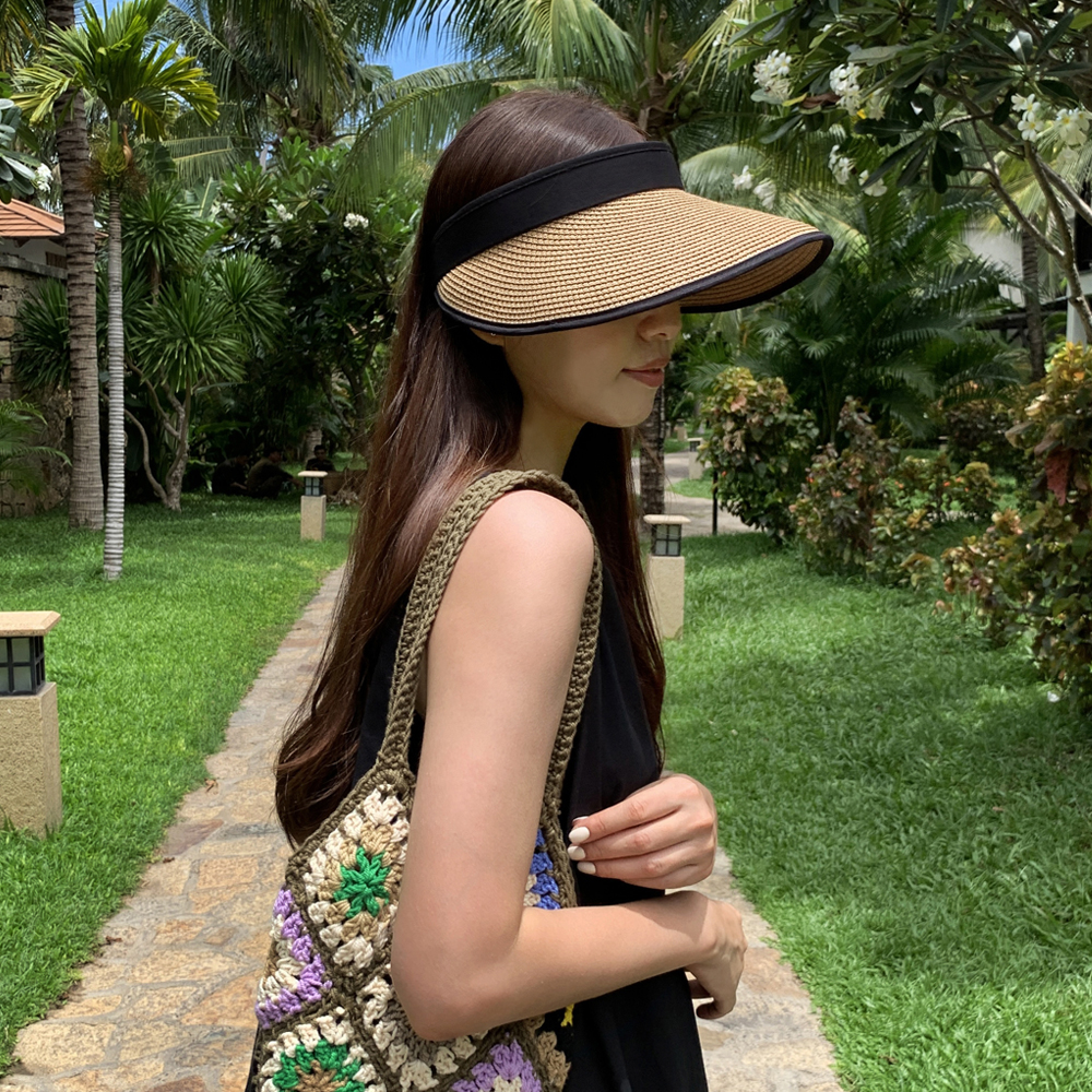 썸머 밀짚 라피아 라탄 썬캡 밴드 선바이저 여성 썬캡 UV 햇빛 자외선차단 여름모자