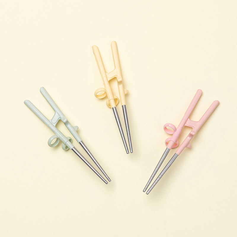 에디슨 2단계 오른손 옐로우 스텐 젓가락 스테인리스 유아 어린이 교정젓가락