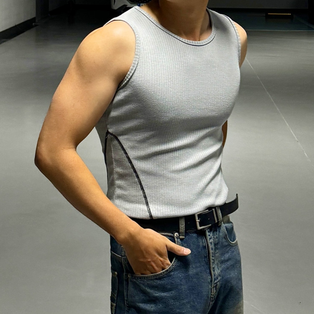 남자 젠우하 머슬핏 여름 사이드 포인트 골지 민소매 나시티 - 상세 이미지 3