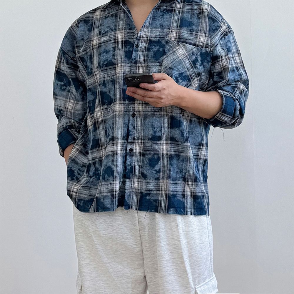 남자오버핏체크셔츠 남성와이셔츠 - 메인 이미지