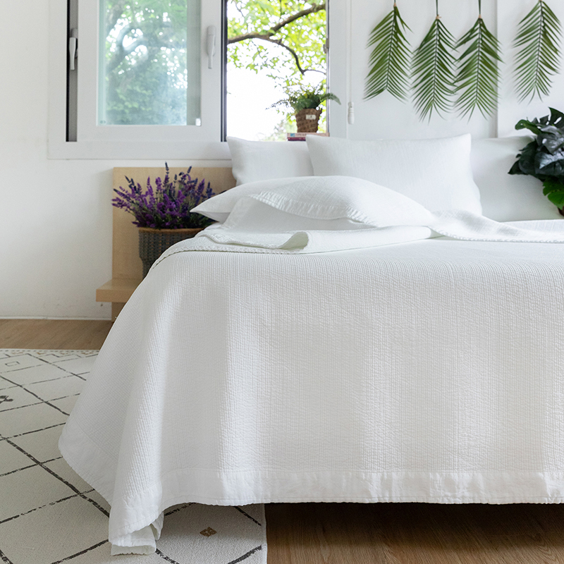 시원한 100% 풍기인견 여름 이불 겸 스프레드 [잔골 누빔] 화이트 SS S Q