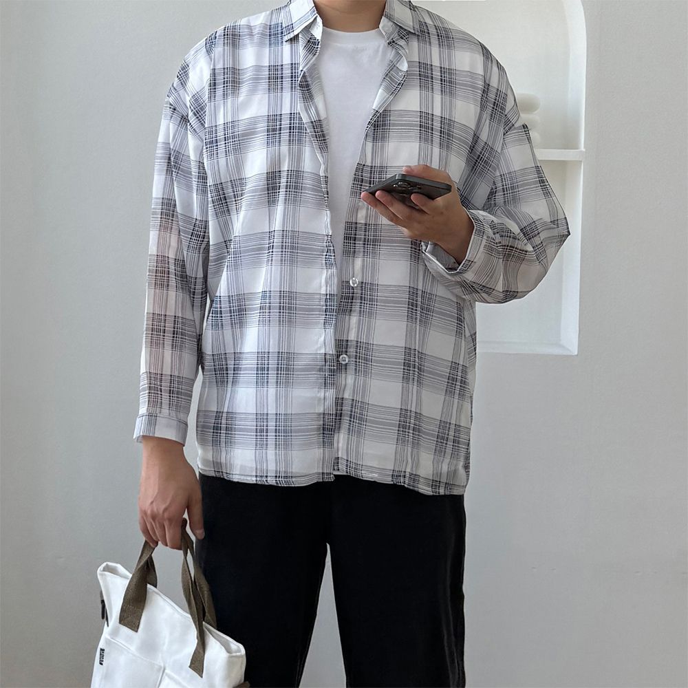 남자체크남방 구김없는와이셔츠 남자시스루셔츠 - 상세 이미지 5