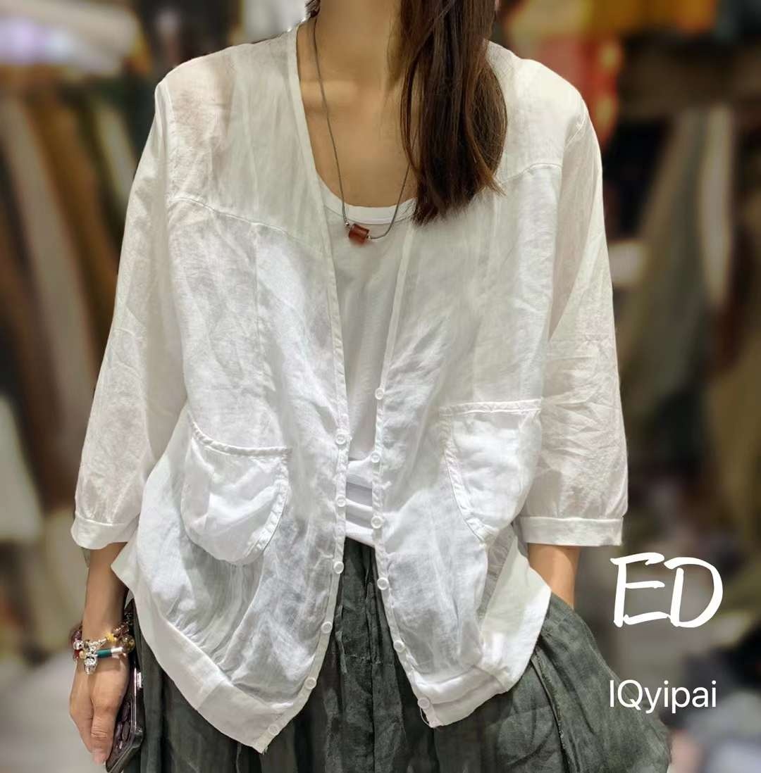 린넨가디건 여름가디건 브이넥 7부소매 미시옷 3687 - 상세 이미지 2