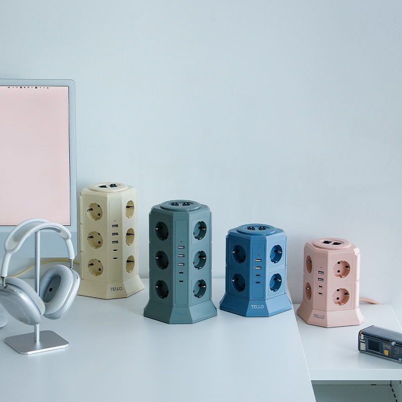 텔로 컬러 에디션 USB C타입 포함 17구 타워형 멀티탭 큐브 콘센트