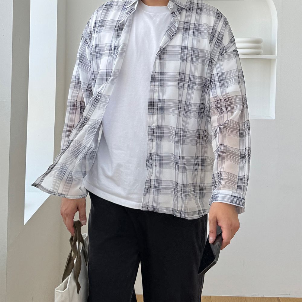 남자체크남방 구김없는와이셔츠 남자시스루셔츠 - 상세 이미지 3
