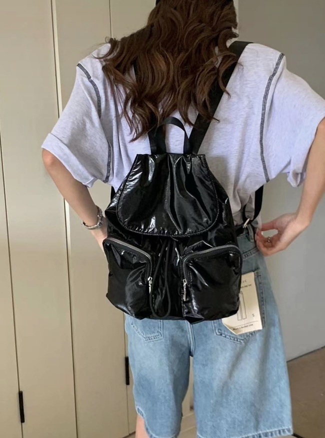 가벼운 나일론 투포켓 스트링 미니 배낭 백팩 여성 복조리가방 - 상세 이미지 3