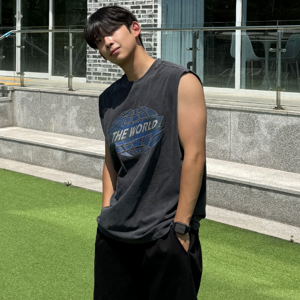 남자 월드 박스 오버핏 여름 피그먼트 면 민소매 나시티 - 메인 이미지