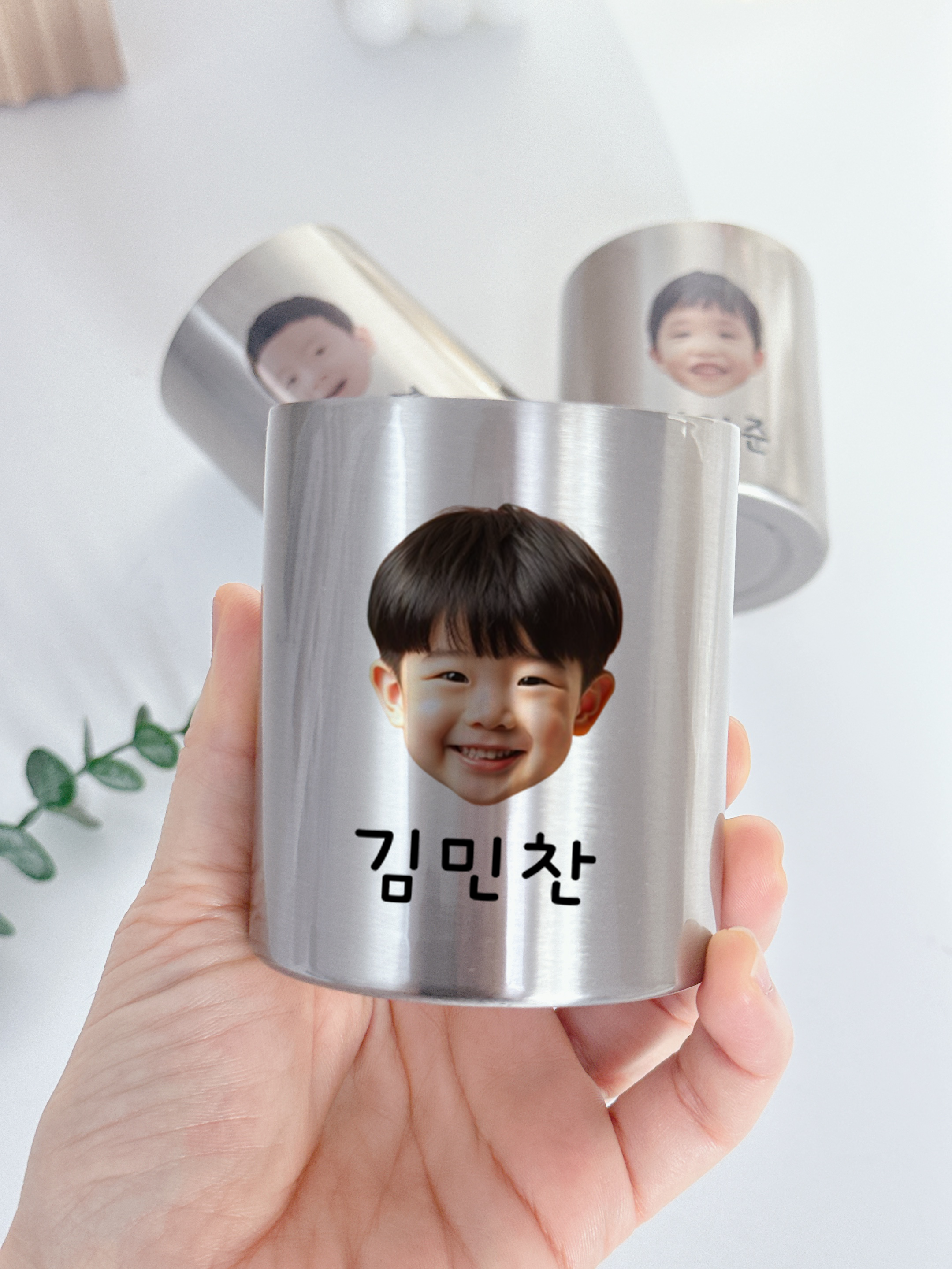 얼굴 스텐 양치컵 물컵 어린이집 유치원 304 스테인리스 수료 졸업 입학 단체선물 얼굴사진 - 상세 이미지 4