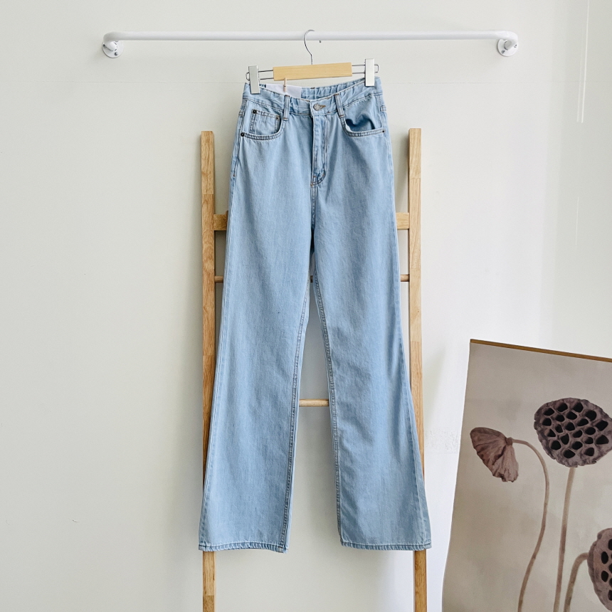 아이스진 롱 와이드 부츠컷청바지 여름 여성 히든밴딩 하이웨스트 연청 데님 팬츠