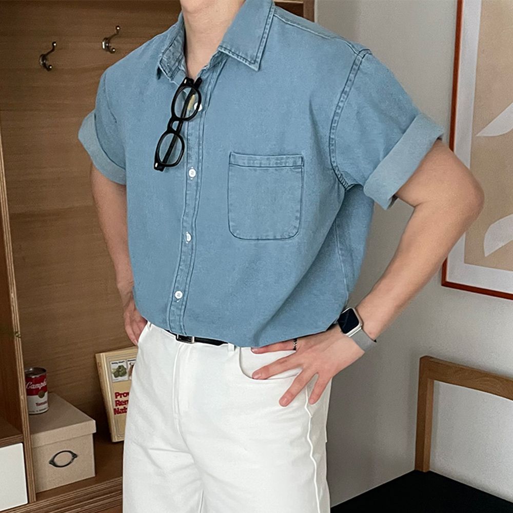 남자데님셔츠 남성여름남방 남자청남방 - 상세 이미지 4