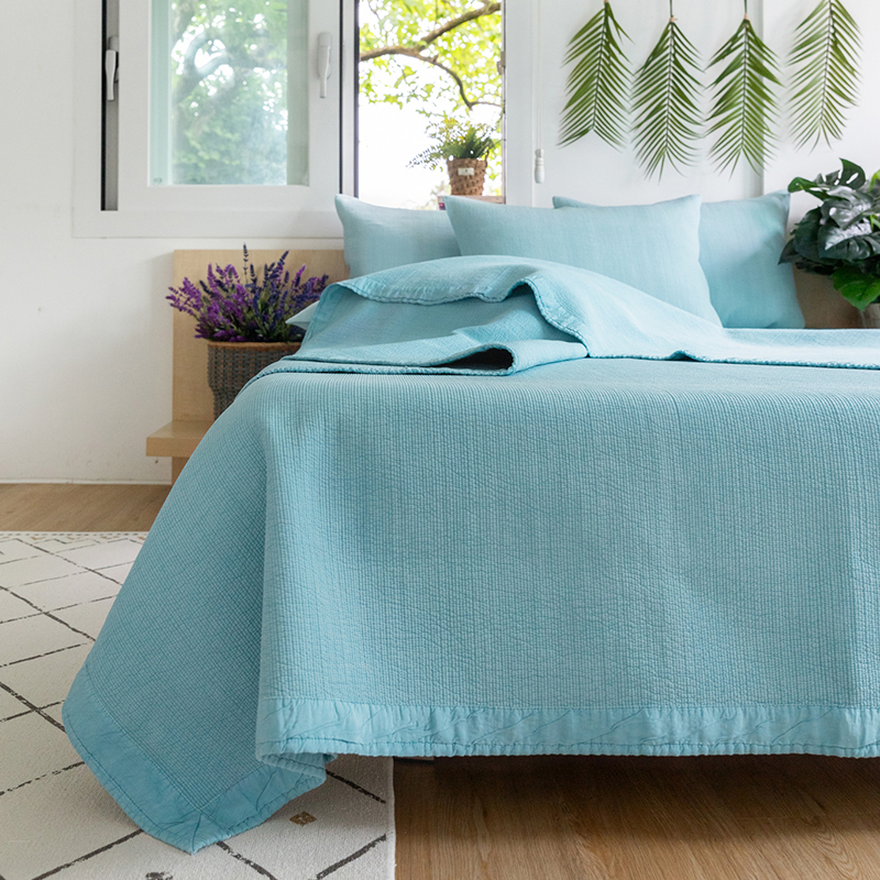 시원한 100% 풍기인견 여름 이불 겸 스프레드 [잔골 누빔] 민트 블루 SS S Q