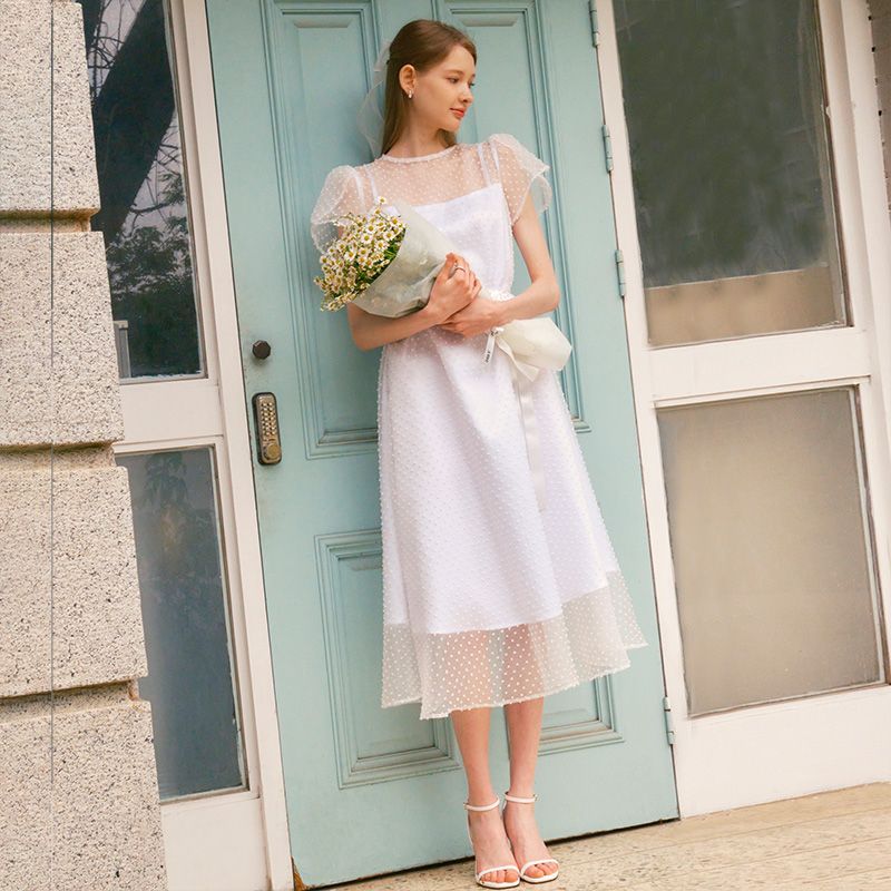 DAISY See-through Petal sleeve Lace dress_white - 상세 이미지 3