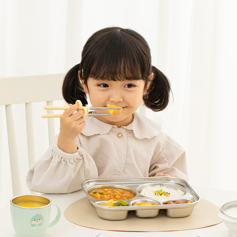 에디슨 2단계 오른손 옐로우 스텐 젓가락 스테인리스 유아 어린이 교정젓가락