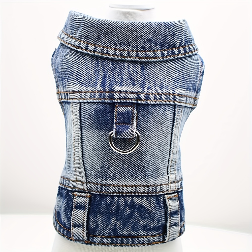 강아지 데님 옷 고양이 반려동물 상의 리드줄 포함 산책 세트