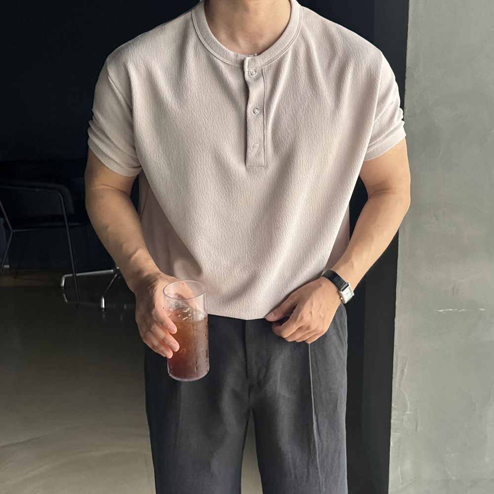 헨리넥반팔 머슬핏헨리넥 남자흰티 어깨넓어보이는옷 이미지 7