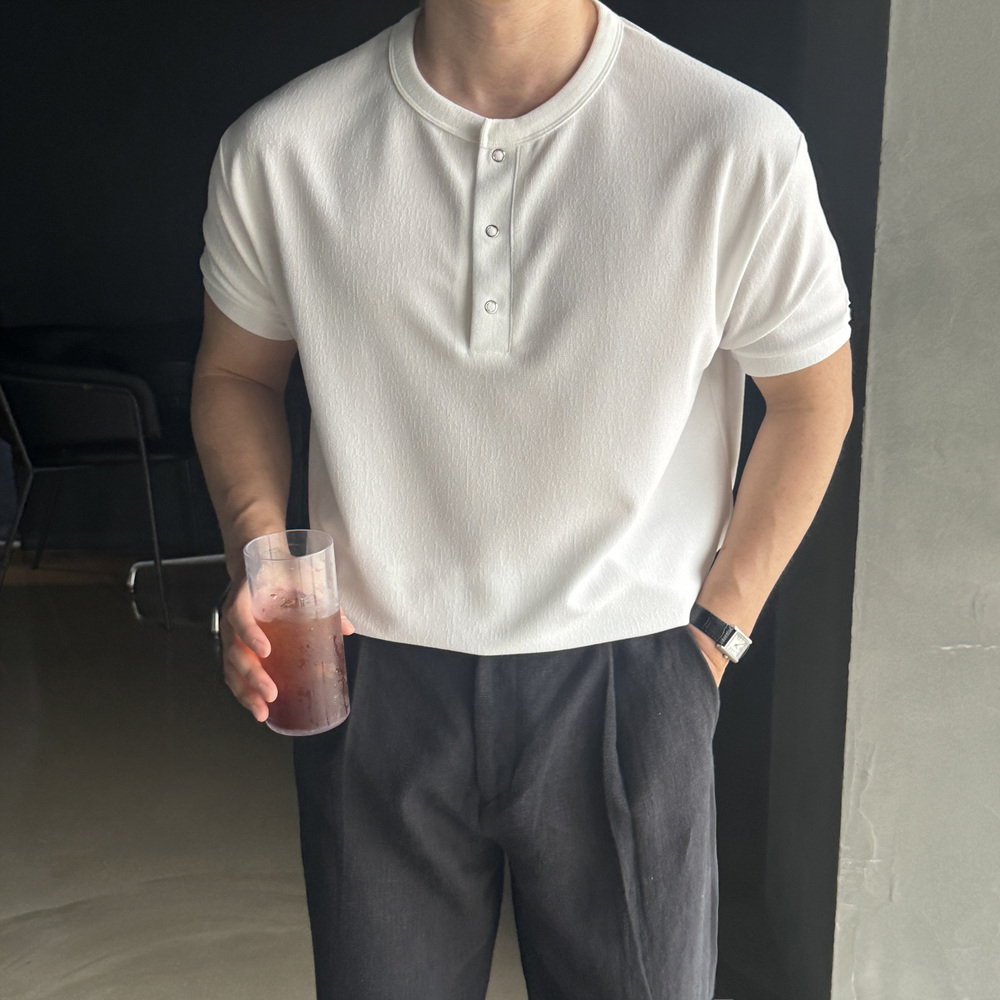 1+1 헨리넥반팔 머슬핏헨리넥 남자흰티 어깨넓어보이는옷 - 상세 이미지 3