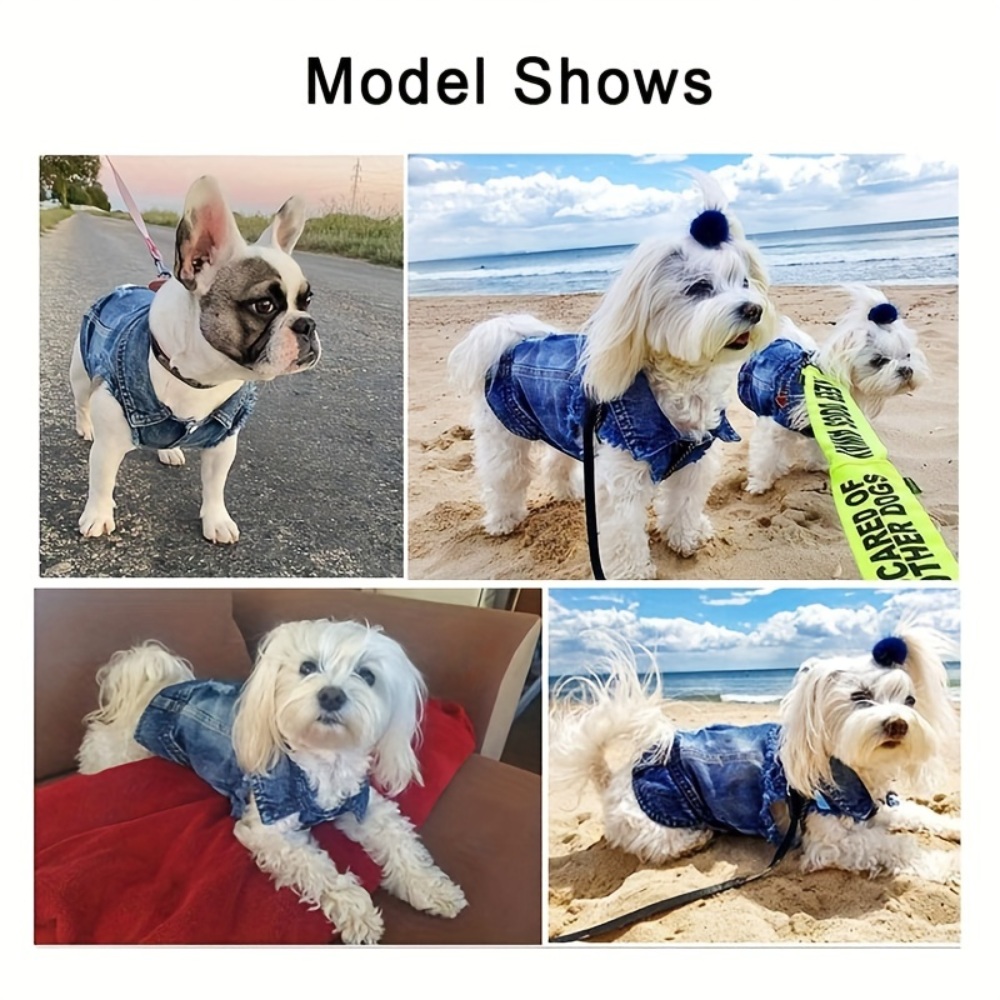 강아지 데님 옷 고양이 반려동물 상의 리드줄 포함 산책 세트