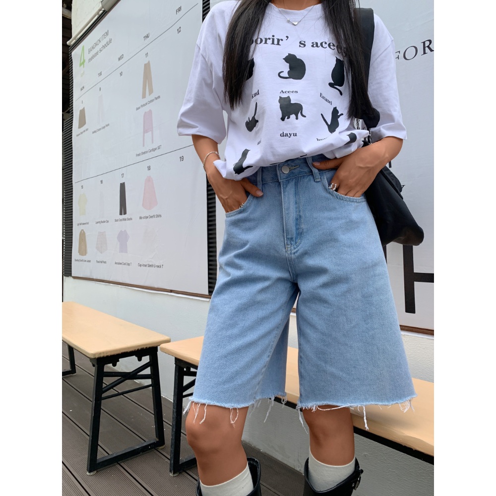 연청 버뮤다팬츠 y2k 5부 데님 스트릿 캐주얼 청반바지 - 상세 이미지 2