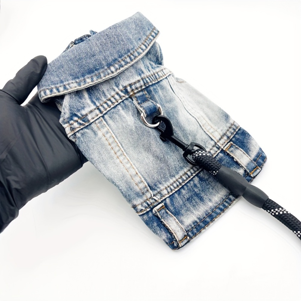 강아지 데님 옷 고양이 반려동물 상의 리드줄 포함 산책 세트