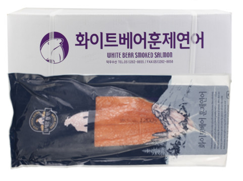 화이트베어 훈제연어 통 필렛 슬라이스 냉동연어 칠레 노르웨이 9kg 박스