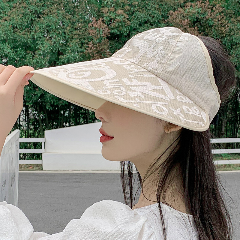 여성 썬캡 자외선차단 햇빛가리개 모자 창넓은 챙넓은 모자 레터링 베이지