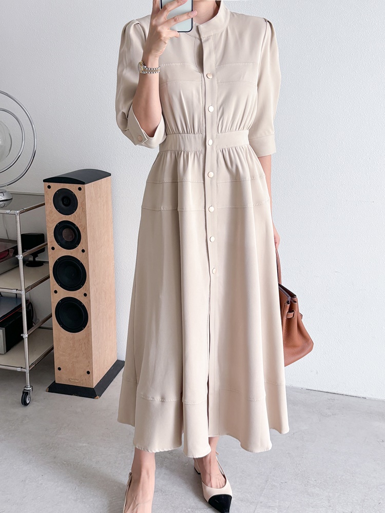 나비올라 정장원피스 출근룩 베이지 봄 가을 하객 결혼식 7부 소매 - 상품 이미지