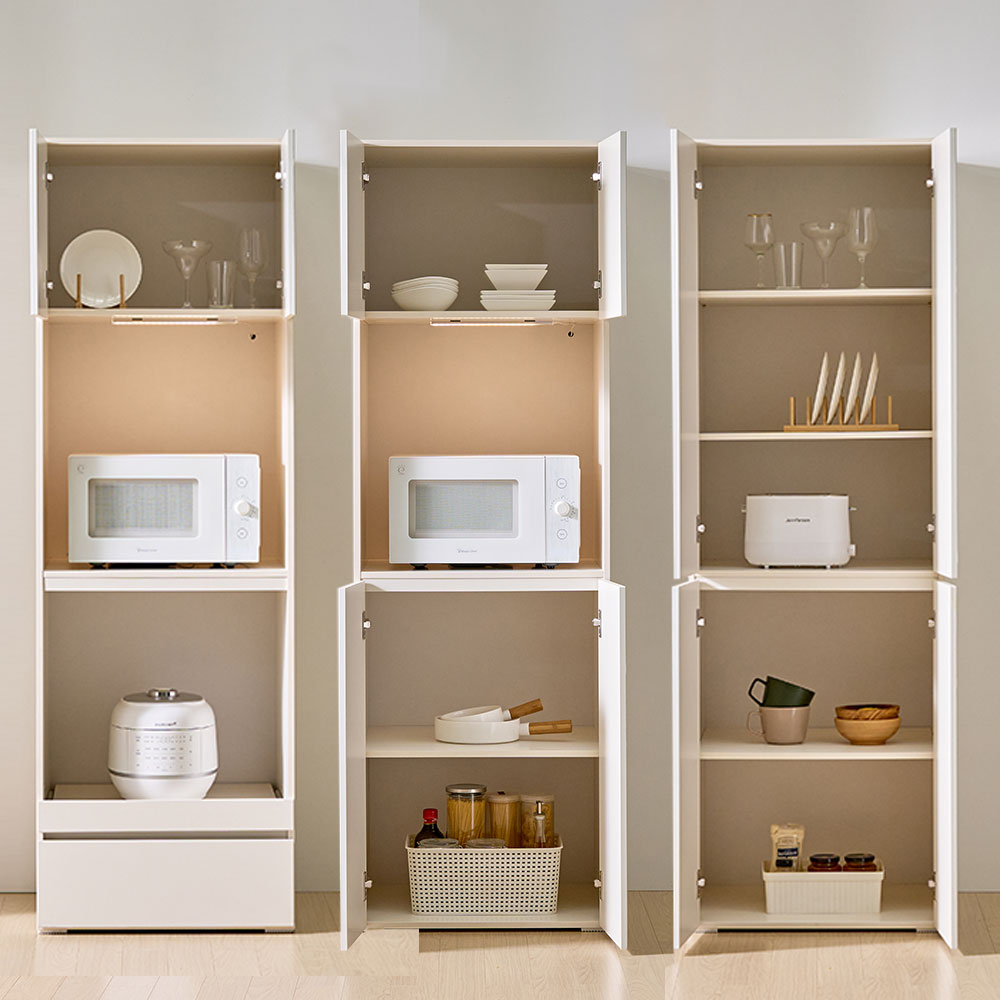 뷰 빌트인 LED 조명 키큰 냉장고장 600 오픈도어장 부엌 주방 수납장 홈카페장 틈새장