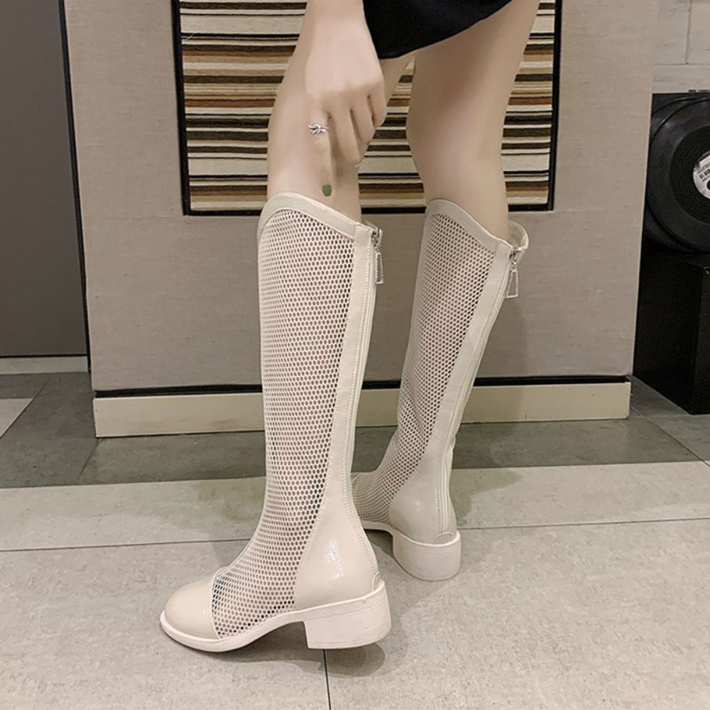 메쉬 망사 롱부츠 얇은 통기성 구멍 여름 굽4.5cm 블랙 화이트 - 상세 이미지 5