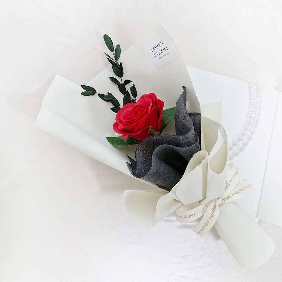 장미 한송이, 빨간장미, 비누꽃다발, 미니꽃다발 선물 - 상세 이미지 3