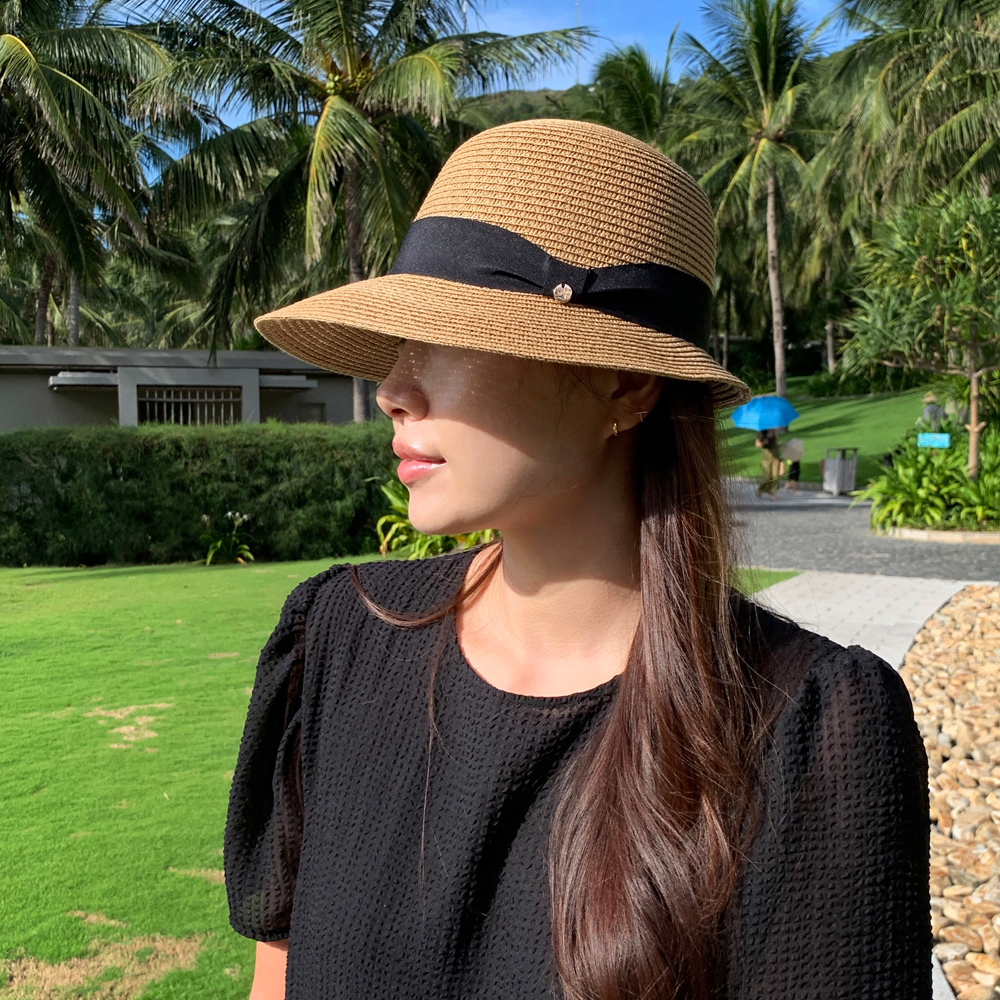 러블리 스트랩 라탄 여성 버킷햇 여자여름모자 우먼 벙거지 밀짚모자 바캉스 비치 챙넓은모자