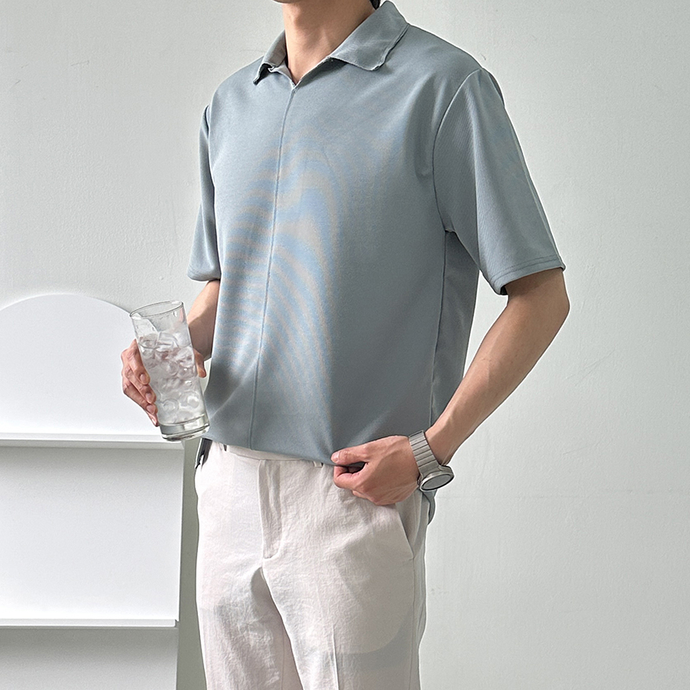 1+1 남자 반팔 카라 티셔츠 구김없는 헨리넥 반팔 - 상품 이미지