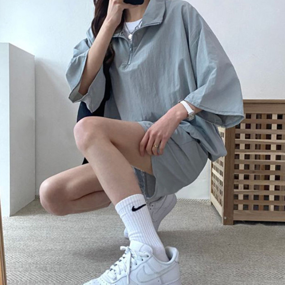 여자 아노락 여성 여름 반집업 츄리닝 트레이닝복 세트 셋업 캐쥬얼 상하의 반팔 반바지 - 상품 이미지