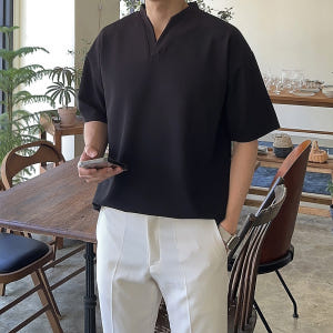 헨리넥 반팔 오버핏 무지 구김없는 브이넥 비침없는 빅사이즈 정장 남자 반... 착용 후기 | 사이즈/핏 총정리 - 상품 이미지 2