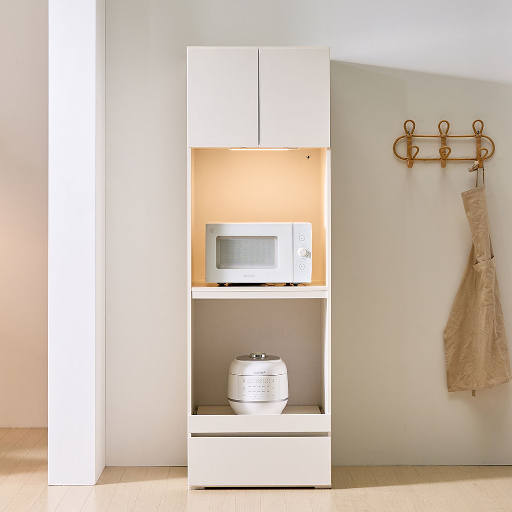 뷰 빌트인 LED 조명 키큰 냉장고장 600 오픈도어장 부엌 주방 수납장 홈카페장 틈새장