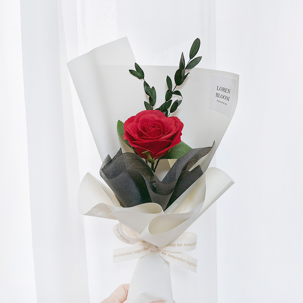 장미 한송이, 빨간장미, 비누꽃다발, 미니꽃다발 선물 - 상품 이미지