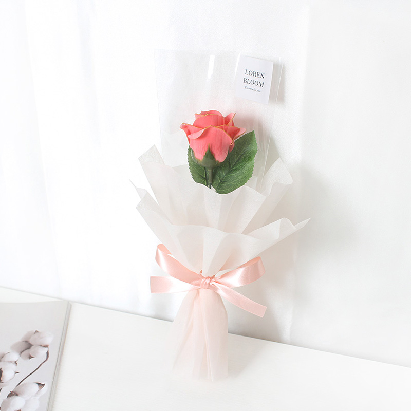 한송이 장미, 골드테두리 핑크 비누장미, 비누꽃다발, 답례품 꽃 - 상품 이미지